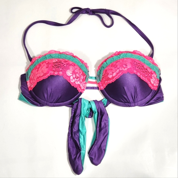 NWOT Beach Bunny Lady Lace Halter Balconette bikini top sz M - Picture 2 of 7